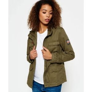 Superdry Womens Khaki Green Classic Rookie Military Jacket Utility Field Coat M